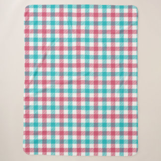 Helles Türkis und Himbeerrosa Gingham-Karo Sherpadecke