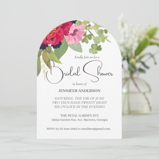 Helles und farbenfrohe Blumengarten Brautparty Einladung (Stehend Vorderseite)