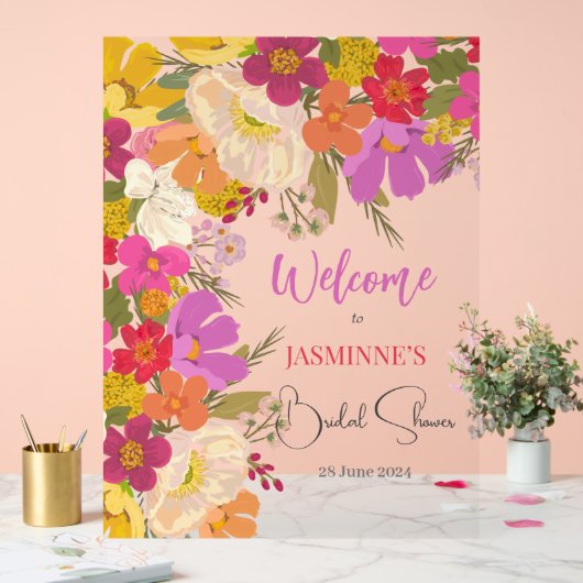 Helles und farbenfroher Garten Brautparty Acrylschild (Hochzeit)