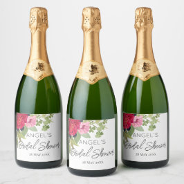 Helles und farbenfrohes BlumenBouquet Brautparty Schaumweinetikett