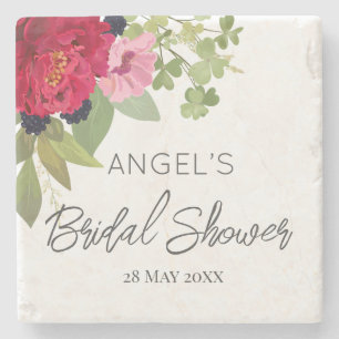 Helles und farbenfrohes BlumenBouquet Brautparty Steinuntersetzer