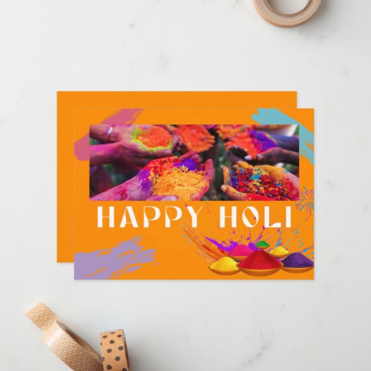 Helles und farbenfrohes Pulver für Holi-Feiern Mitteilungskarte (Vorderseite/Rückseite Beispiel)