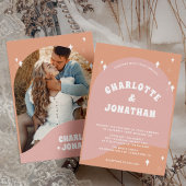 Helles und feines modernes Foto Groovy Retro Weddi Einladung