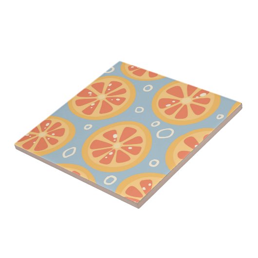 Helles und feines Orangenmuster auf blau Fliese (Seite)