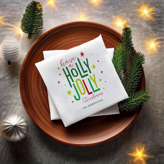 Helles und festliches "Holly Jolly" Weihnachten Serviette