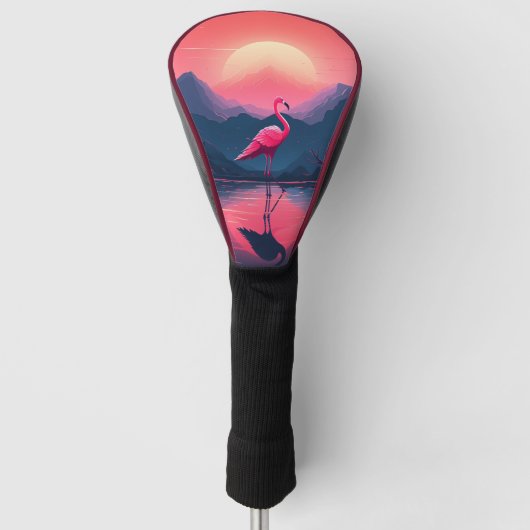 Helles und lebendiges modernes Sunset Flamingo Golf Headcover (Vorderseite)