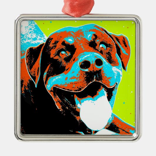 Helles und Spaß Rottweiler Porträt Ornament Aus Metall (Vorne)