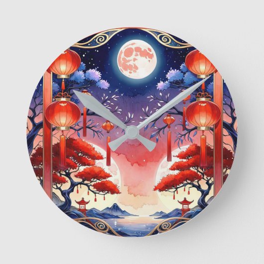 Helles Vollmond Runde Wanduhr (Vorderseite)