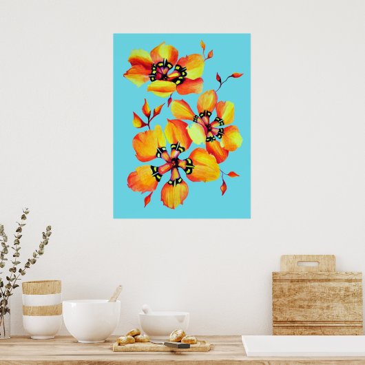 Helles Wasser Orange Blume - Aqua Poster (Küche)