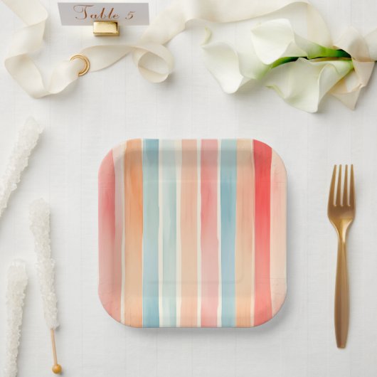 Helles Wasserfarben-Streifenmuster bunt Pappteller (Hochzeit)