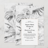 Helles weißes tropisches Monstera Hochzeit Einladu Einladung (Vorne/Hinten)