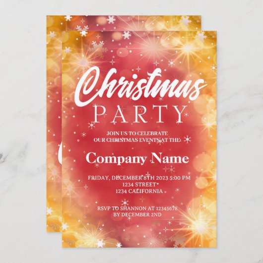 Helles Winterschneeflocken Rotes Weihnachtsfest Pa Einladung (Vorne/Hinten)