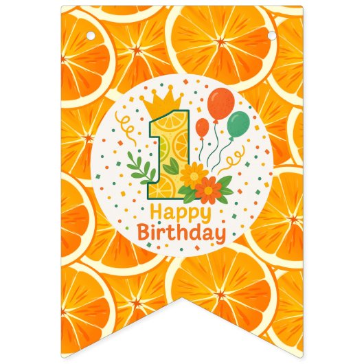 Helles Zitrus 1. Geburtstag Wimpelkette (Erste Fahne)