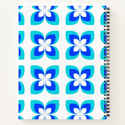 Helles, zweifarbiges, blaues Blume-Muster Notizblock (Rückseite)