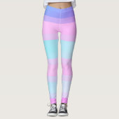 Hellfarbene blaue rosa grüne Pastellstreifen Leggings (Vorderseite)