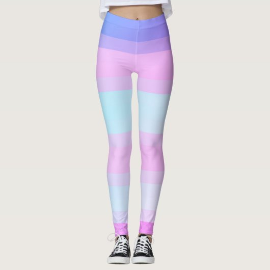 Hellfarbene blaue rosa grüne Pastellstreifen Leggings (Vorderseite)
