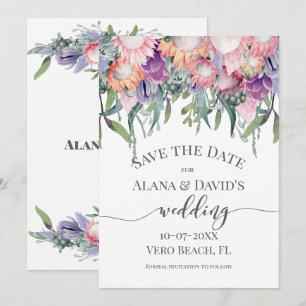 Hellfarbene exotische Protea-Blume Save the Date Ankündigung