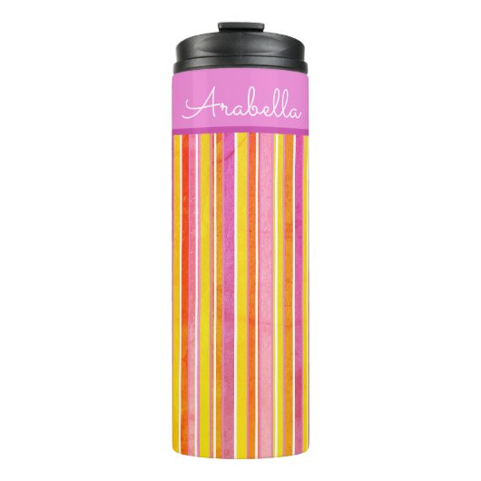 Hellfarbene Grunge Streifen Personalisiert Thermosbecher (Vorderseite)
