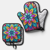 HELLFARBENE MANDALASE OFENHANDSCHUH & Topflappen-Set (Vorderseite/Rückseite)