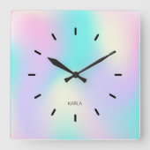 Hellfarbener holografischer Hintergrund Quadratische Wanduhr (Vorderseite)