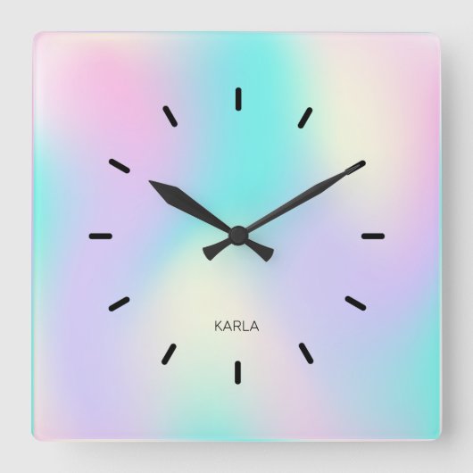 Hellfarbener holografischer Hintergrund Quadratische Wanduhr (Vorderseite)