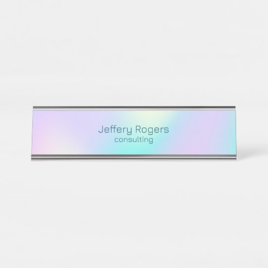 Hellfarbener holografischer Hintergrund Schreibtischnamensplakette (Vorderseite )