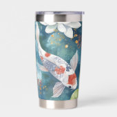 Hellfarbener Koi-Fisch mit blauem aquamarinem Hint Thermobecher (Links)