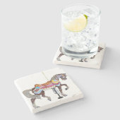 Hellfarbenes Karussell mit Clowngesicht Steinuntersetzer (Seitenansicht)