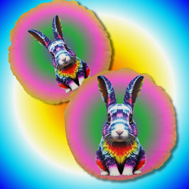 Hellfarbenes Rabbit Hippy Groovy Bunny Rundes Kissen