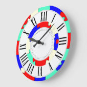 Hellfarbenes Rotes Blau, Off White Jigsaw Puzzle Große Wanduhr (Winkel)