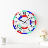 Hellfarbenes Rotes Blau, Off White Jigsaw Puzzle Große Wanduhr (Zuhause)