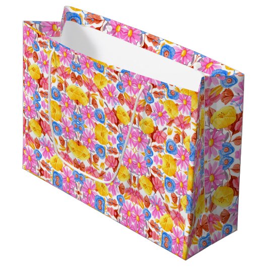 Hellfarbige Geschenktasche mit floralem Design Große Geschenktüte (Vorderseite Schrägansicht)