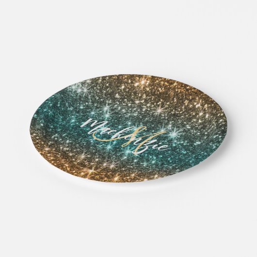 Hellfarbiger Glitzer Pappteller (Schrägansicht)