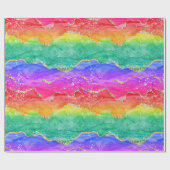 Hellfarbiger Regenbogen-Glitzer Gold Agate Geschenkpapier (Flach)