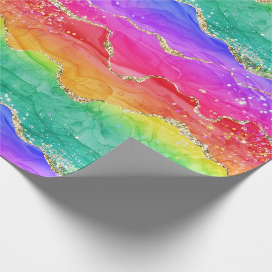 Hellfarbiger Regenbogen-Glitzer Gold Agate Geschenkpapier (Ecke)