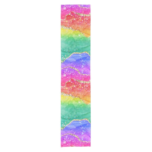 Hellfarbiger Regenbogen-Glitzer Gold Agate Kurzer Tischläufer (Vorderseite)