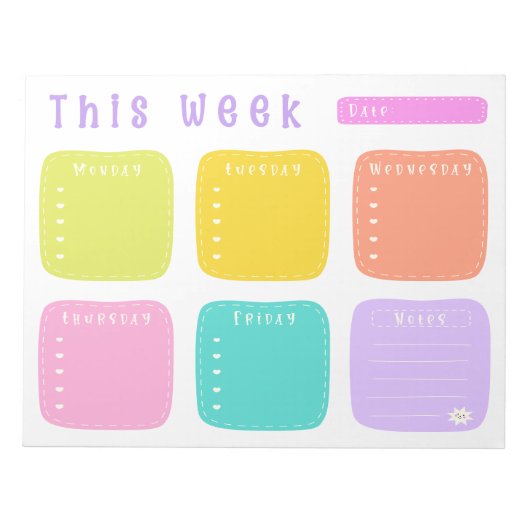Hellfarbiger Regenbogen-Wochenplaner Notizblock (Vorderseite)