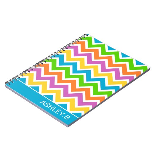 Hellfarbiger Regenbogen Zickzack Personalisiert Notizblock (Linke Seite)