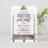 Hellfarbiges Easel Virtual Paint Party Geburtstag Einladung (Stehend Vorderseite)