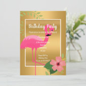 HELLFLAMINGO HIBISKUS SCHWARZ-WEISS GOLD EINLADUNG (Stehend Vorderseite)