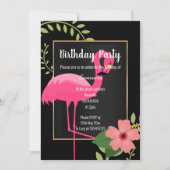 HELLFLAMINGO HIBISKUS SCHWARZPINK GOLD EINLADUNG (Vorderseite)