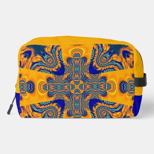 Hellgelb Blau Modernes Batik-Fraktal Waschbeutel (Rückseite)