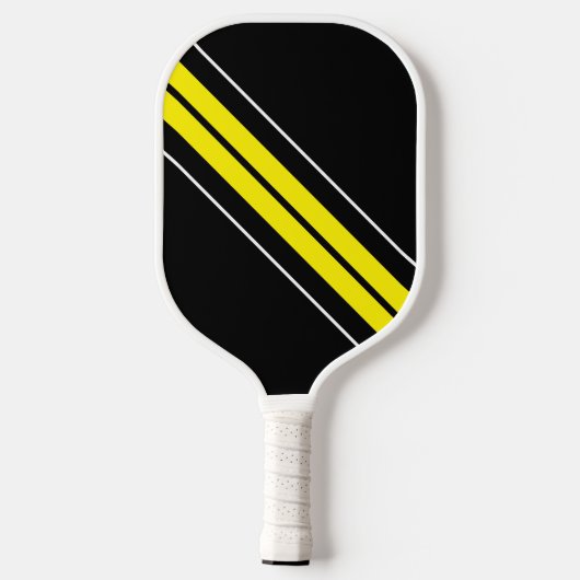 Hellgelb-gelbe Streifen auf schwarzen Streifen Pickleball Schläger (Rückseite)