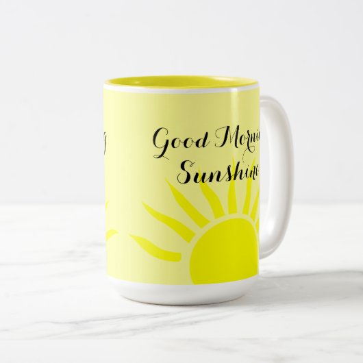 Hellgelb "Guten Morgen Sonnenschein" | Gelbe Sonne Zweifarbige Tasse (VorderseiteRechts)
