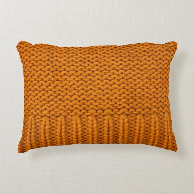 Hellgelb: handgefertigte Stricktextur. Dekokissen (Vorderseite)