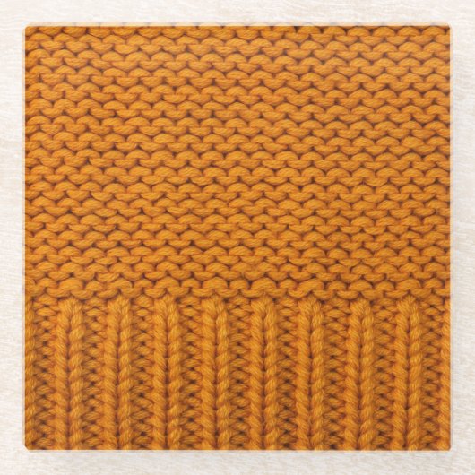 Hellgelb: handgefertigte Stricktextur. Glasuntersetzer (Vorderseite)