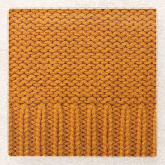 Hellgelb: handgefertigte Stricktextur. Glasuntersetzer (Vorderseite)