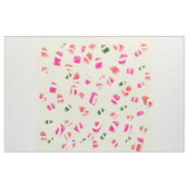 Hellgelb mit kirschrotem, grünem Muster Stoff