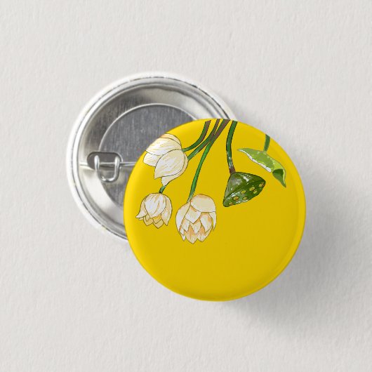 Hellgelb Moderne Lotus Blume & Seedpod Button (Vorne & Hinten)