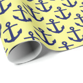 Hellgelb, Navy Blue Anchors Muster Geschenkpapier (Rolleneckpunkt)